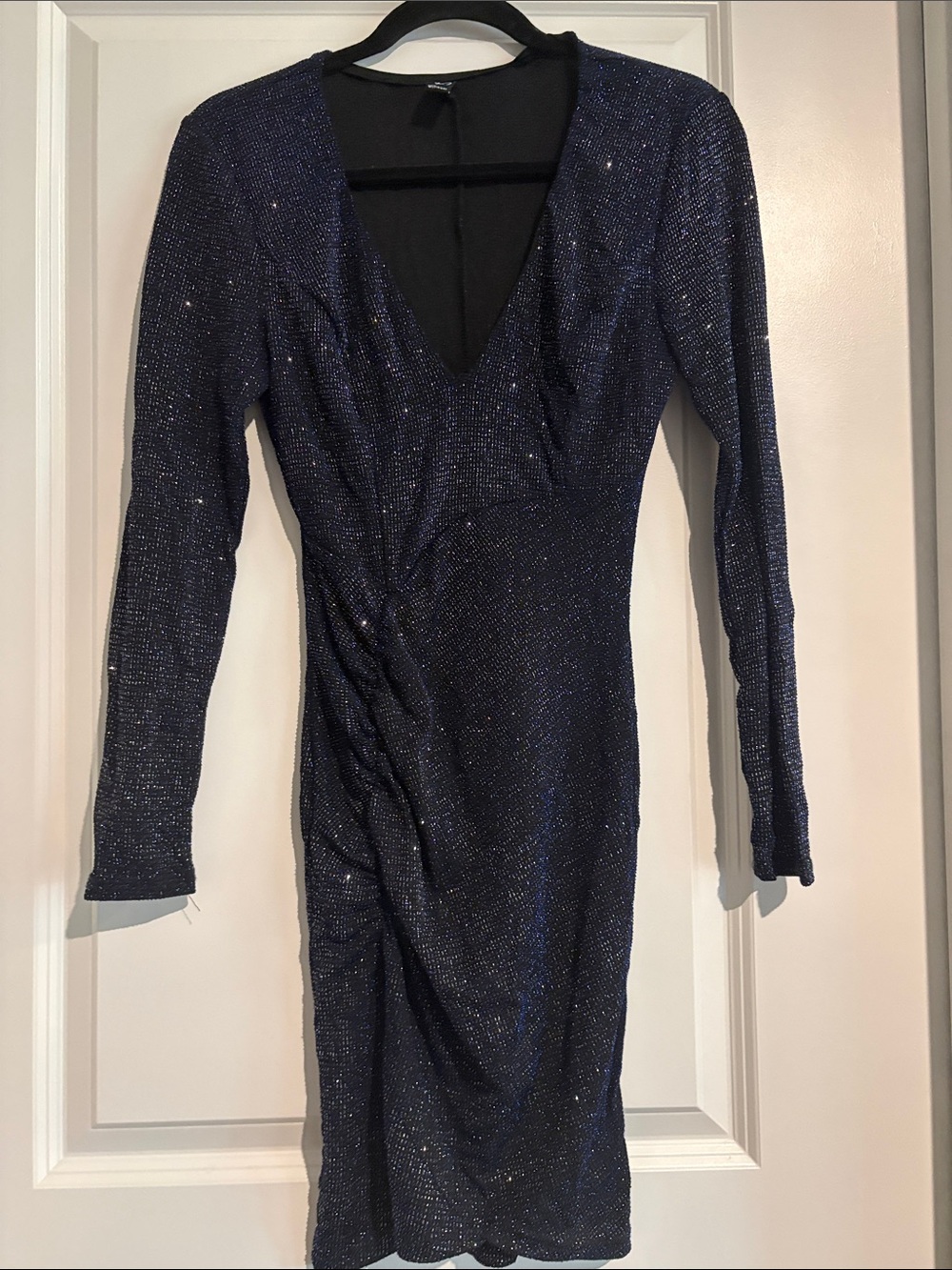 Windsor Midnight Blue Sparkle Long Sleeve V-Neck Dress
